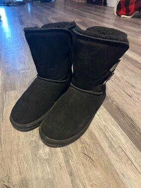 BearPaw Black Suede Button Mid-Calf Winter Boots